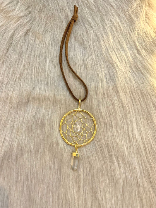 Traumfänger Amulett mit Bergkristall