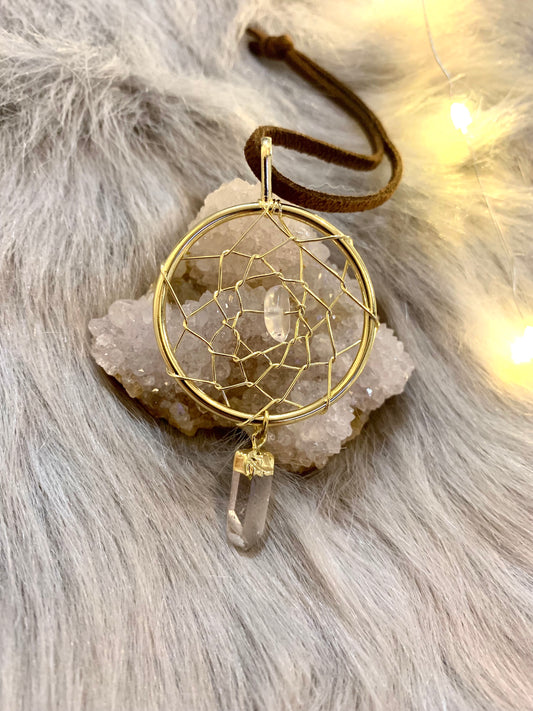 Traumfänger Amulett mit Bergkristall