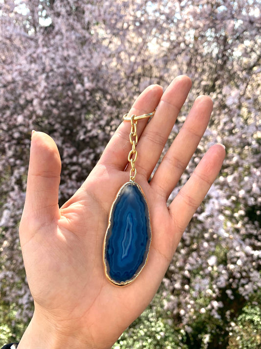 Blaue Achat Scheibe als Schlüsselanhänger