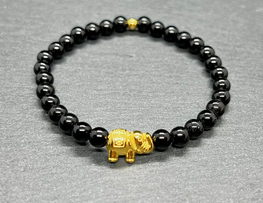 Schwarzer Turmalin Armband mit Elefant